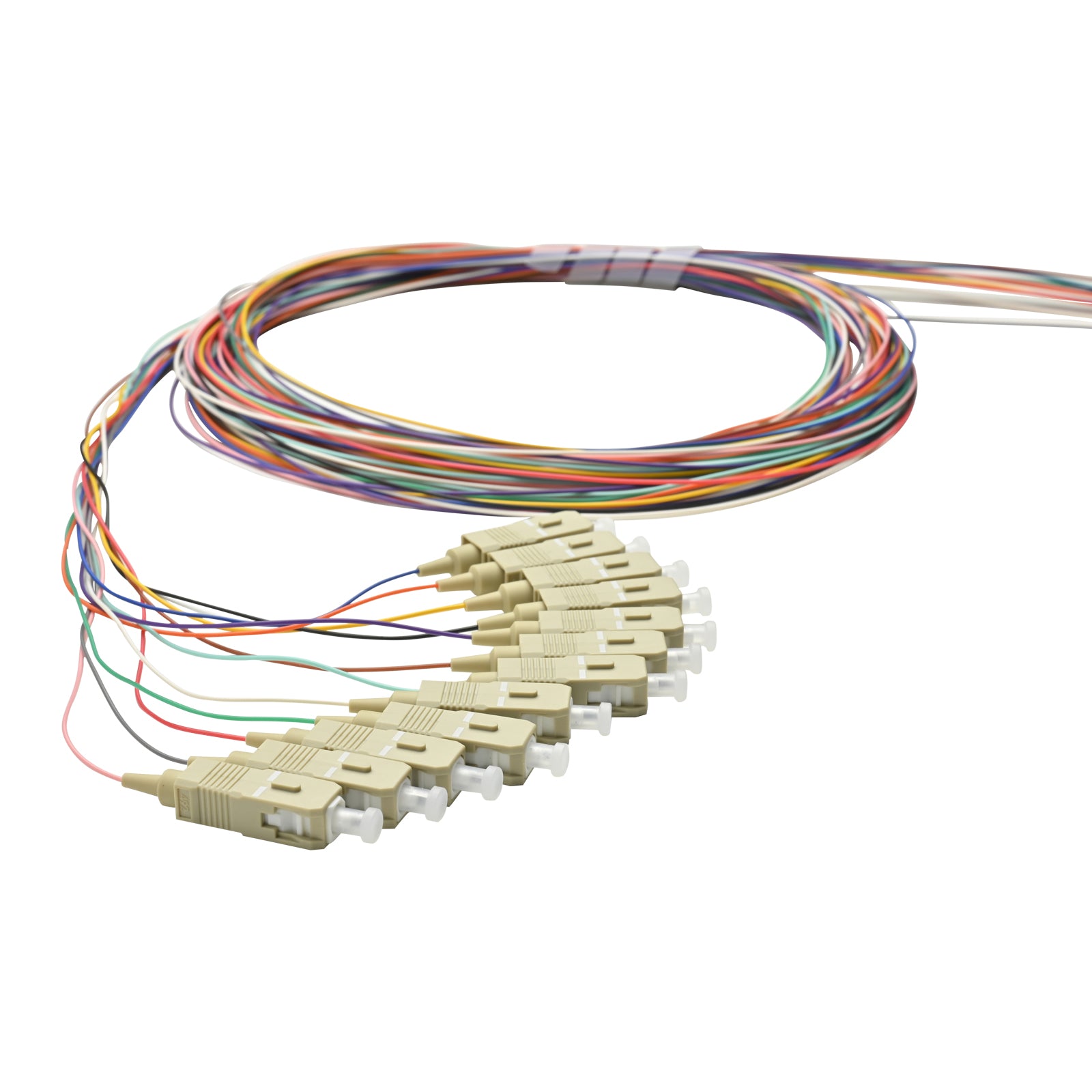 Pigtail SC/UPC 12 colors OM3 0.9mm OFNR 3M, semi tight